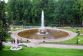 .Attractions of the Peterhof Museum-reserve. Huge fountain `Bowl` near the Palace.