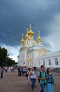 Attractions of the Peterhof Museum-reserve. Peter and Paul Church with Golden domes.
