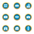 Town planning icons set, flat style