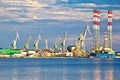 Town of Pula shipyard cranes view from the sea Royalty Free Stock Photo