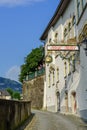 Tourists at balcony in Salzburg historic quarter