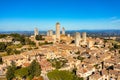 Town of San Gimignano, Tuscany, Italy with its famous medieval towers. Aerial view of the medieval village of San Gimignano, a Royalty Free Stock Photo