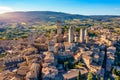 Town of San Gimignano, Tuscany, Italy with its famous medieval towers. Aerial view of the medieval village of San Gimignano, a Royalty Free Stock Photo