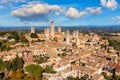 Town of San Gimignano, Tuscany, Italy with its famous medieval towers. Aerial view of the medieval village of San Gimignano, a Royalty Free Stock Photo