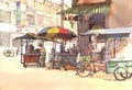 Town scenery watercolor painting