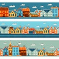Town seamless patterns with cute colorful sticker Royalty Free Stock Photo