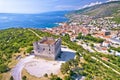 Town of Senj and Nehaj fortress aerial view, Adriatic sea Royalty Free Stock Photo