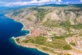 Town of Senj and Velebit mountain landscape aerial view Royalty Free Stock Photo