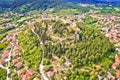 Town of Sinj in Dalmatia hinterland fortress hill aerial view Royalty Free Stock Photo