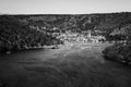 Town of Skradin on Krka river in Dalmatia, Croatia viewed from distance Royalty Free Stock Photo