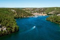 Town of Skradin on Krka river in Dalmatia, Croatia viewed from distance Royalty Free Stock Photo