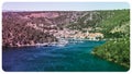 Town of Skradin on Krka river in Dalmatia, Croatia viewed from distance Royalty Free Stock Photo