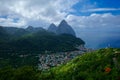 The Town of Soufriere in Saint Lucia with the Pitons in the Background