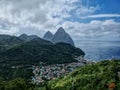 The Town of Soufriere in Saint Lucia with the Pitons in the Background