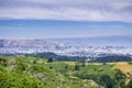 The town of South San Francisco, the Industrial city, as seen from the surrounding hills; San Francisco bay, California