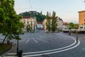 Town Square, Ljubljana Castle and Triple bridges in Ljubljana Royalty Free Stock Photo