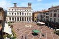 Town square Piazza Vecchia and palace Palazzo Nuovo in Bergamo, Citta Alta