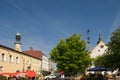 The town square of the town Viechtach with may pole in Lower Bavaria, Germany on a bright sunny summer day