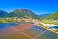 Town of Ston bay and salt fields aerial view