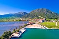 Town of Ston bay and salt fields aerial view