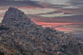 Town of Uchisar at the sunrise, Cappadocia. Royalty Free Stock Photo