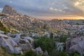 Town of Uchisar at the sunrise, Cappadocia. Royalty Free Stock Photo