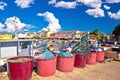 Town of Umag historic coastline architecture and fishermen harbor view Royalty Free Stock Photo