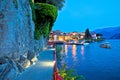 Town of Varenna scenic lakeside walkway evening view, Como lake Royalty Free Stock Photo