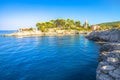 Town of Veli Losinj scenic church and waterfront view Royalty Free Stock Photo