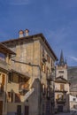 Town view in Susa in Piedmont, Italy, background blue sky