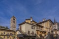 Town view in Susa in Piedmont, Italy, background blue sky