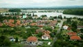 Town village Tovacov aerial panorama pond farming lake farm shot in the heart Hana of the culturally landscape of the