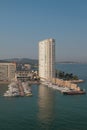 Town and yacht marina on sea coast. Toulon, France