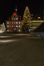 townhall and marketplace at advent christmas time evening Royalty Free Stock Photo