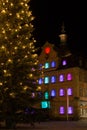 townhall near marketplace at advent christmas time evening Royalty Free Stock Photo