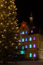 townhall near marketplace at advent christmas time evening Royalty Free Stock Photo