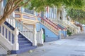 Townhomes entrance exterior with colorful stairs at San Francisco, California