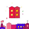 Townhouse, apartments, village filled line icon, cityscape simple vector illustration Royalty Free Stock Photo