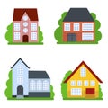 Townhouse cottage and various real estate modern and retro buildings icons simple black silhouette set isolated vector Royalty Free Stock Photo