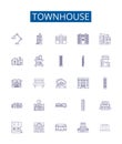 Townhouse line icons signs set. Design collection of Townhome, Townhouse, Rowhouse, Villa, Cottage, Bungalow, Duplex