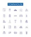 Townhouse line icons signs set. Design collection of Townhome, Townhouse, Rowhouse, Villa, Cottage, Bungalow, Duplex