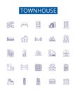 Townhouse line icons signs set. Design collection of Townhome, Townhouse, Rowhouse, Villa, Cottage, Bungalow, Duplex