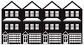 Townhouse with Tandem Garage Black and White vector Illustration