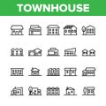 Townhouses, Residential Buildings Vector Linear Icons Set