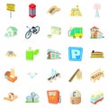 Townish icons set, cartoon style Royalty Free Stock Photo