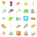 Townish icons set, cartoon style