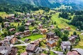 Townscape of village of Wengen on the edge of Lauterbrunnen Valley. Traditional local houses in Wengen village in the Interlaken Royalty Free Stock Photo