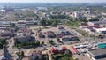 Townscape of Volzhsk, Russia. View of residential buildings, streets and roads.