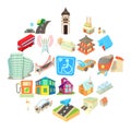 Towny icons set, cartoon style Royalty Free Stock Photo