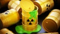 Toxic barrels with a leaking green substance. 3D illustration